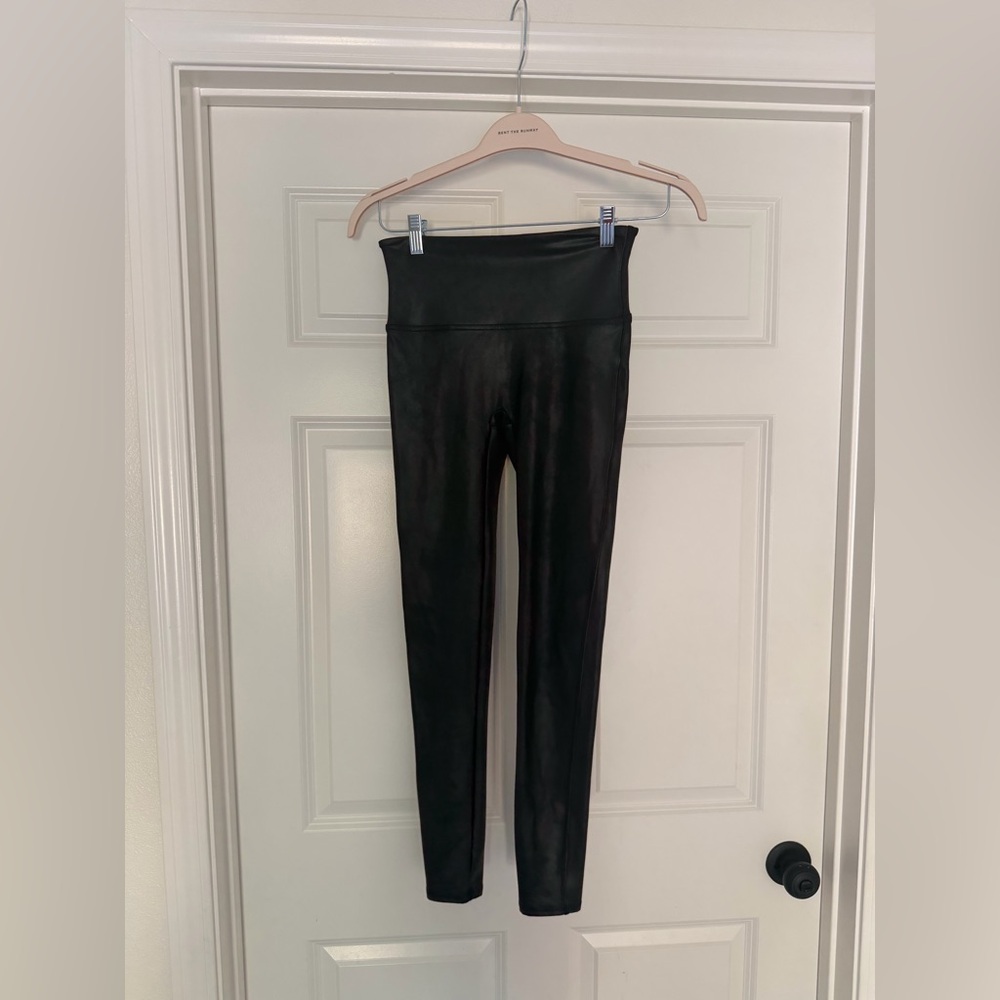 SPANX Black Faux Leather Leggings- Size M
